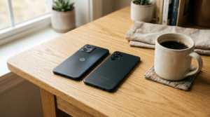 tela do Moto G54 e Galaxy A32 usado para leitura de idoso