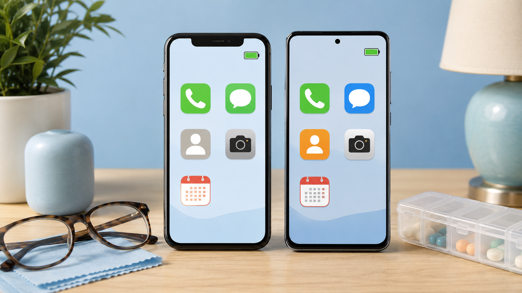 teste de iPhone e Samsung usados para uma pessoa idosa