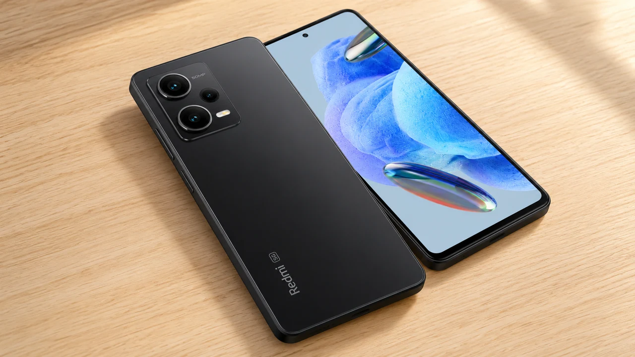 Redmi note 12 pro 5g sobre mesa de madeira clara